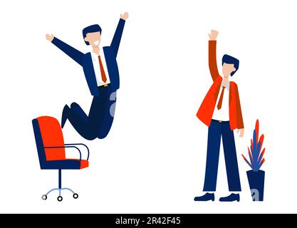 Businessman jump and raise hands up. Flat design vector illustration. Stock Vector