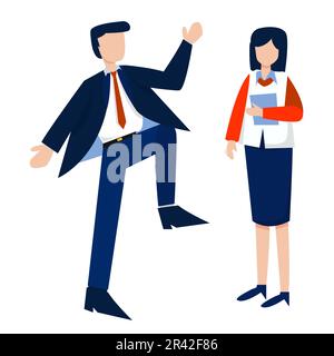 Playful Businessman boss and businesswoman characters. Vector illustration in flat style for business concept design Stock Vector