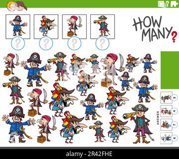 How many cartoon pirates counting activity coloring page Stock Photo ...
