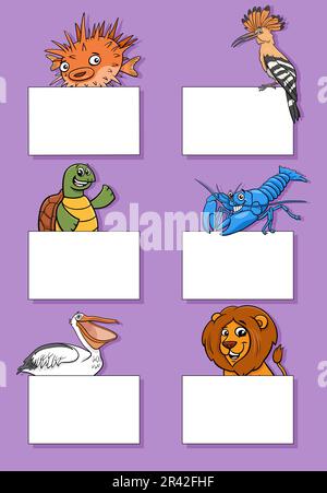 Cartoon animals with cards or banners design set Stock Photo