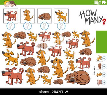 How many cartoon dogs counting game coloring page Stock Photo - Alamy