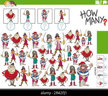How many cartoon pirates counting activity coloring page Stock Photo ...