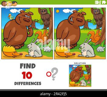 Differences game with comic animal characters group Stock Photo - Alamy