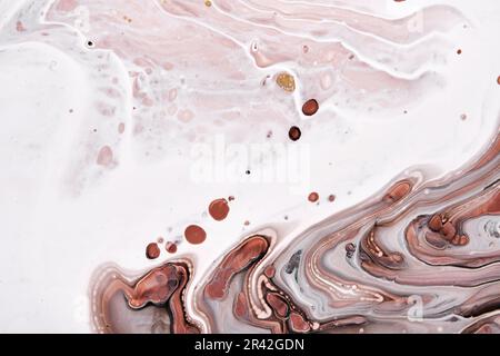 Acrylic Fluid Art. Brown and Gray waves and stains. Abstract marble agate stone background or texture Stock Photo