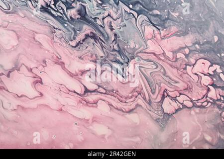 Fluid Art. Grey and pink abstract wave swirls. Marble effect background or texture Stock Photo