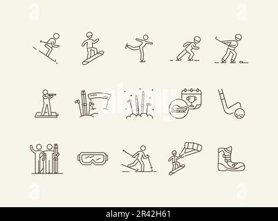 Snowsport thin line icon set Stock Vector