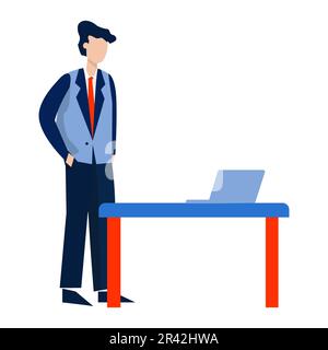 Businessman with laptop in the office. Vector illustration in flat style Stock Vector