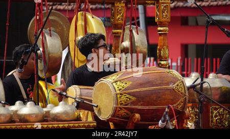 Niyaga is a traditional musical instrument player from Java Stock Photo