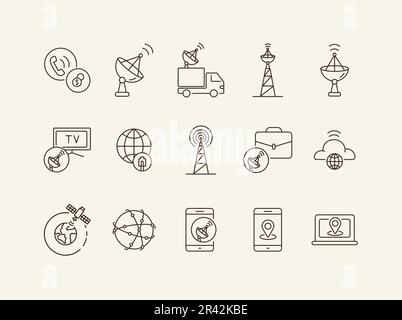 Worldwide network thin line icon set Stock Vector