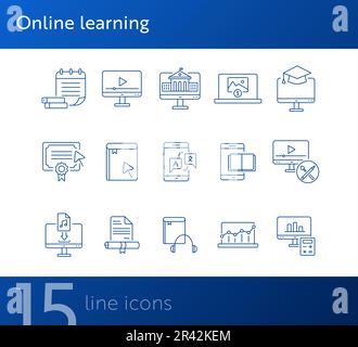 Online learning line icon set Stock Vector