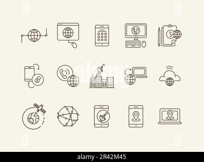 Technology wireless thin line icon set Stock Vector
