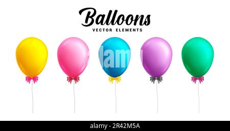 Birthday balloon set vector design. Birthday balloon party elements collection. Vector illustration colorful element. Stock Vector
