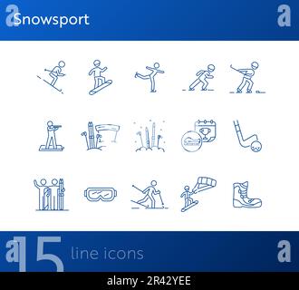 Snowsport thin line icon set Stock Vector