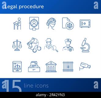 Legal procedure line icon set Stock Vector
