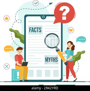 Fact Check Vector Illustration With Myths vs Facts News for Thorough Checking or Compare Evidence in Flat Cartoon Hand Drawn Landing Page Templates Stock Vector