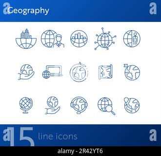 Geography line icon set Stock Vector