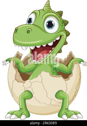 Little Dinosaur Monster Hatching from Egg illustration Stock Vector