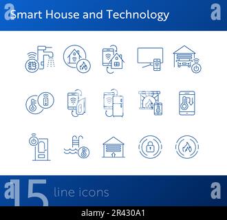 Smart House and Technology line icon set. Linear vector Stock Vector