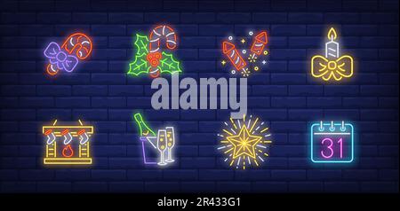 December holidays neon sign set Stock Vector