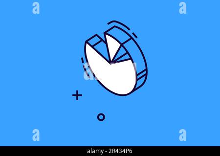 Isometric pie chart icon isolated on blue background, data analysis statistics design element for business infographics, financial graph, information datum, info symbol 3d vector line art illustration Stock Vector
