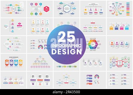 Business infographic and diagram vector collection with colorful shapes. Data visualization and chart bar template set design with geometric shapes. F Stock Vector
