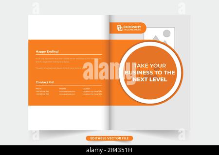 Modern business promotional brochure cover template vector. Company profile and magazine cover template design with orange and dark colors. Business p Stock Vector