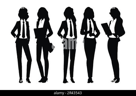 Female businessman full body silhouette vector standing. Female accountants and businessmen with anonymous faces on a white background. Modern girl mo Stock Vector