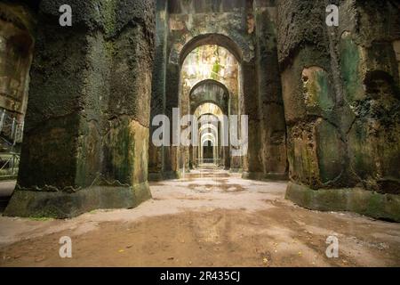Interior of Piscina Mirabilis, or water cathedral, the most monumental cistern of drinkable water ever built by Romans, in Bacoli, Campania, Italy Stock Photo