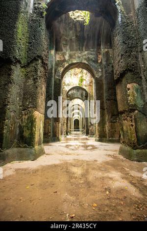 Interior of Piscina Mirabilis, or water cathedral, the most monumental cistern of drinkable water ever built by Romans, in Bacoli, Campania, Italy Stock Photo