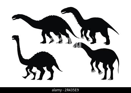 Dinosaur silhouette vector collection on a white background. Beautiful big dinosaurs for kids silhouette set design. Carnivore dinosaur standing, blac Stock Vector