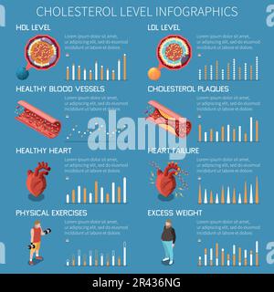 Cholesterol isometric icons set with hdl and ldl fats isolated vector ...