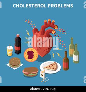 Cholesterol isometric icons set with hdl and ldl fats isolated vector ...