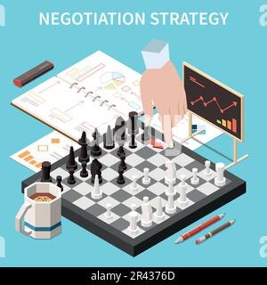 Business agreement isometric concept with negotiation strategy symbols vector illustration Stock Vector