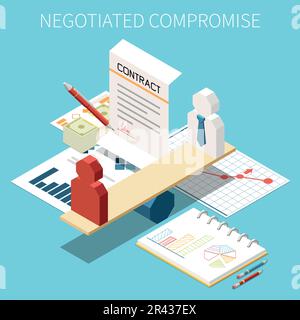 Business negotitation isometric composition with paper agreement symbols vector illustration Stock Vector