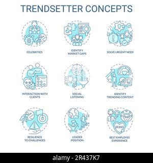 Trendsetter turquoise concept icons set Stock Vector