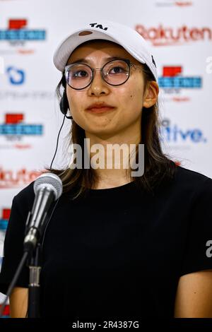 Tokyo, Japan. 26th May, 2023. Professional skateboarder from Japan Nanaka Fujisawa attends a news conference for the skateboarding culture event ''Uprising Tokyo'' at Ariake Arena. The event showcases world-class skateboarders competing over three days to promote the skateboarding sport-culture blend. Rakuten Group is in charge of organizing the Uprising Tokyo event, which takes place from May 26 to 28. (Credit Image: © Rodrigo Reyes Marin/ZUMA Press Wire/Alamy Live News) EDITORIAL USAGE ONLY! Not for Commercial USAGE! Stock Photo