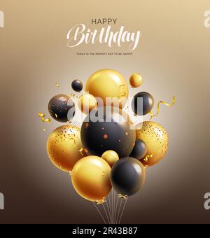 Birthday balloons vector design. Happy birthday text with bunch balloon for party and celebrations elements. Vector illustration greeting card Stock Vector