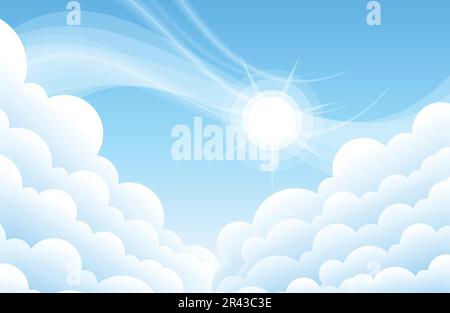 above clouds clear blue sky with sun shining vector background Stock Vector