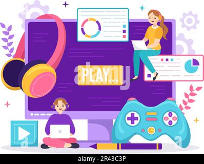 Video Game Development Vector Illustration with Games, Digital Technology, Programming and Coding in Flat Cartoon Hand Drawn Landing Page Templates Stock Vector