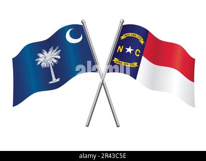 North and South Carolina flags in relationship alliance or versus crossed vector isolated on white background Stock Vector