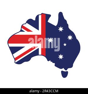 australia simplified map with aussie flag icon emblem vector isolated on white background Stock Vector