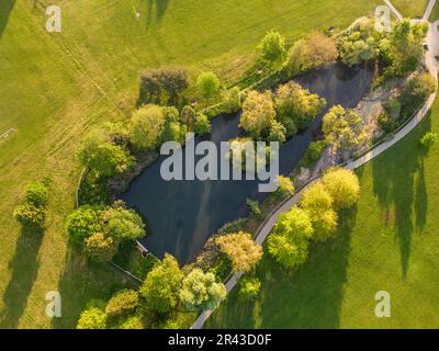 aerial view of horsham , horsham park and lake in west sussex Stock Photo