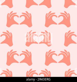 Hands making or formatting a heart symbol seamless pattern illustration. I love you heart sign. Valentine day, message of love hand gesture, shapes heart with both hands vector background.. Stock Vector