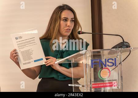 Stella Mori, loyer and wife of Julian Assange, founder of Wikileaks.In Rome, the Italian press union awarded Assange a journalist's card. Stock Photo