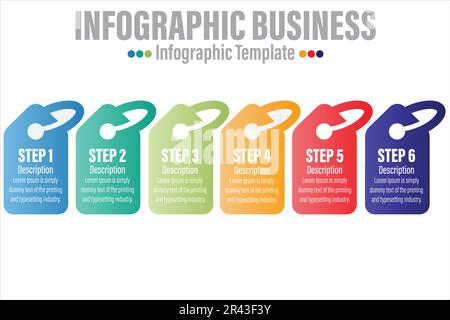 Infographics number options template with steps, with 6 Steps, Six 6 option 6 label. Can be used for workflow layout, diagram, business step options, Stock Vector