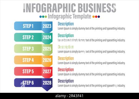 6 Steps, six 6 option Paper note shape elements with steps,road map,options,milestone,timeline,processes or workflow.Business data visualization.Creat Stock Vector