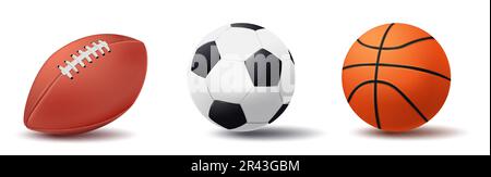 Ball set vector design. School basketball, baseball and football outdoor activities isolated in white background. Vector illustration sports and game Stock Vector