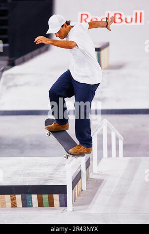 Tokyo, Japan. 26th May, 2023. Micky Papa (CAN) in action during the Men's Qualifiers competition during the skateboarding culture event ''Uprising Tokyo'' at Ariake Arena. The event showcases world-class skateboarders competing over three days to promote the skateboarding sport-culture blend. Rakuten Group is in charge of organizing the Uprising Tokyo event, which takes place from May 26 to 28. (Credit Image: © Rodrigo Reyes Marin/ZUMA Press Wire/Alamy Live News) EDITORIAL USAGE ONLY! Not for Commercial USAGE! Stock Photo