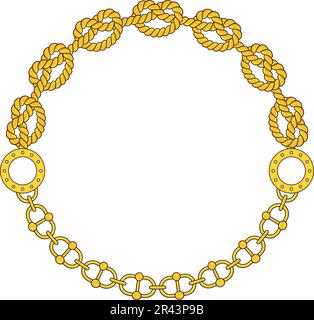 Round Chain frame. Circle chains border. Boho bracelet Stock Vector