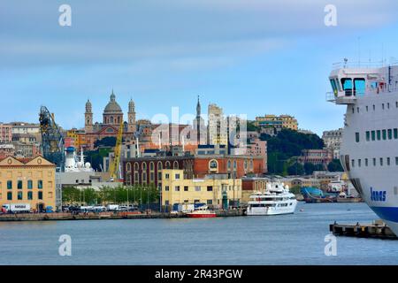 Italy, Italia, Genoa harbour, Genoa near harbour, churches Stock Photo